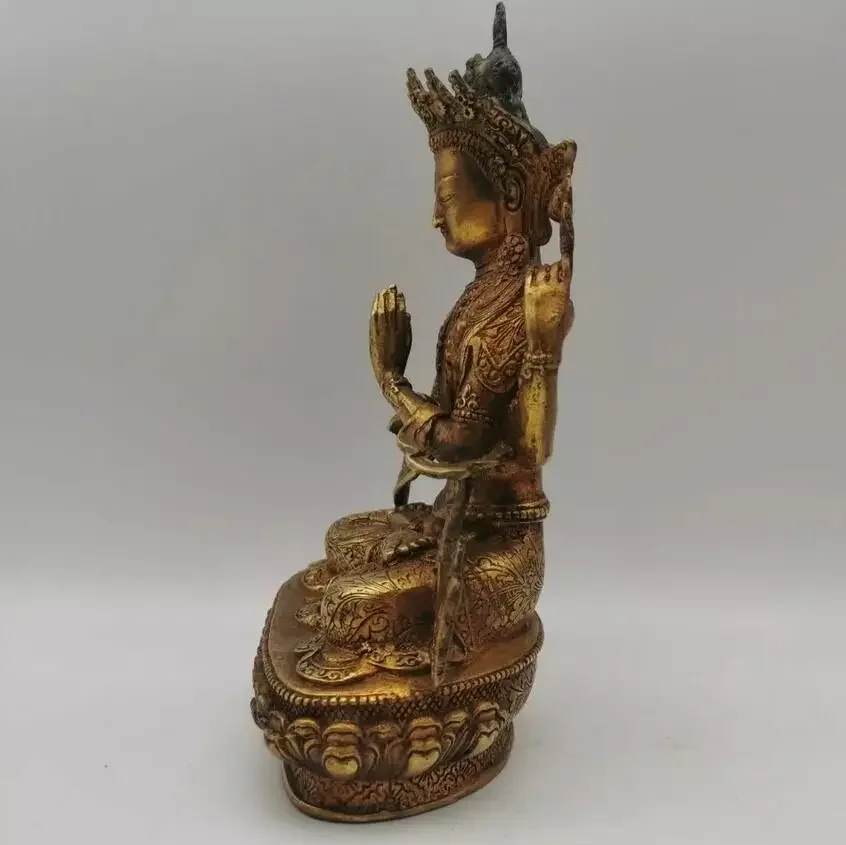 Old Buddhism Bronze gilt 4 Arms Chenrezig Kwan-yin Guanyin Buddha Statues