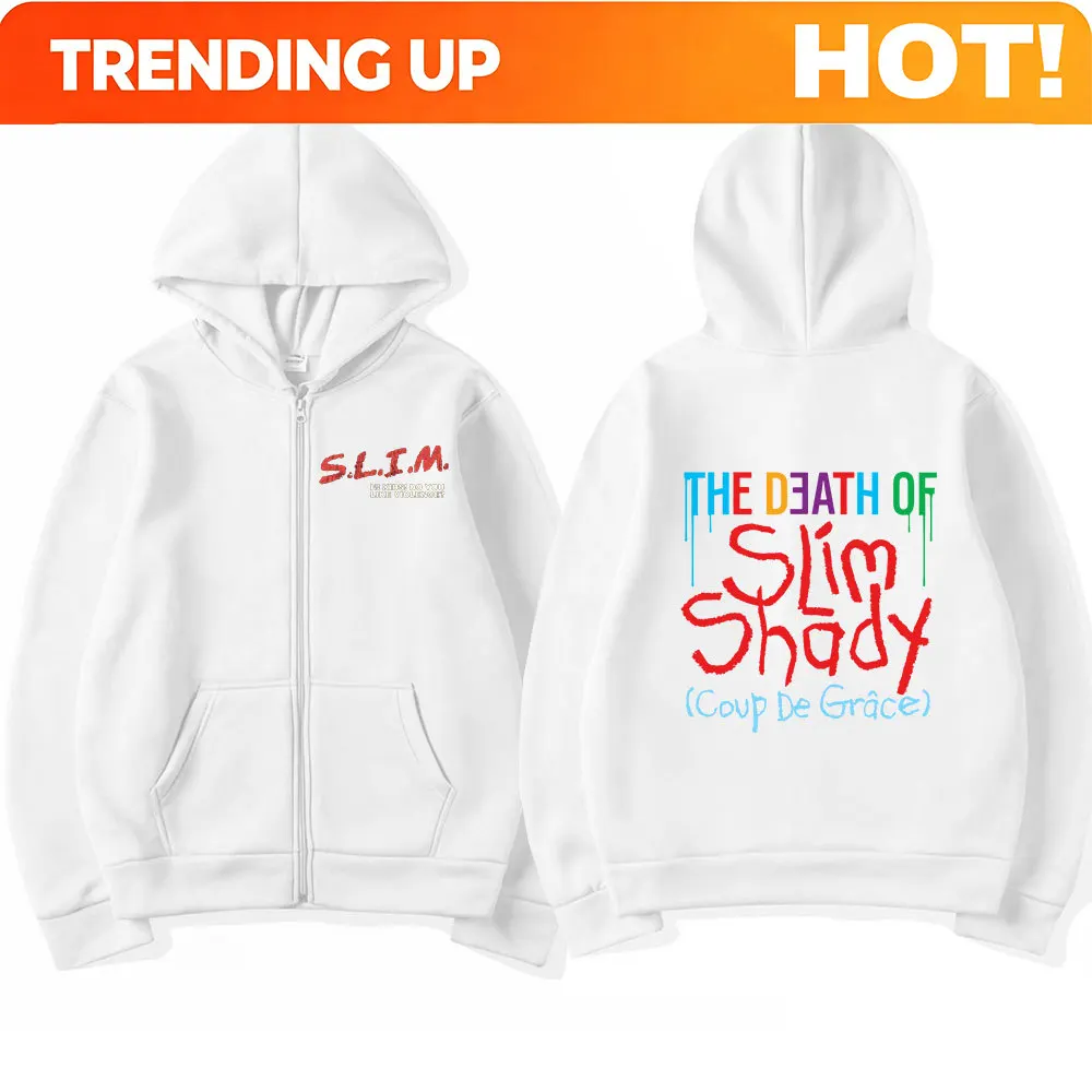 Rapper Eminem The Death of Slim Shady Album Zipper Hoodies Men Women Clothing Fashion Zip Up Hooded Sweatshirt Vintage Pullovers