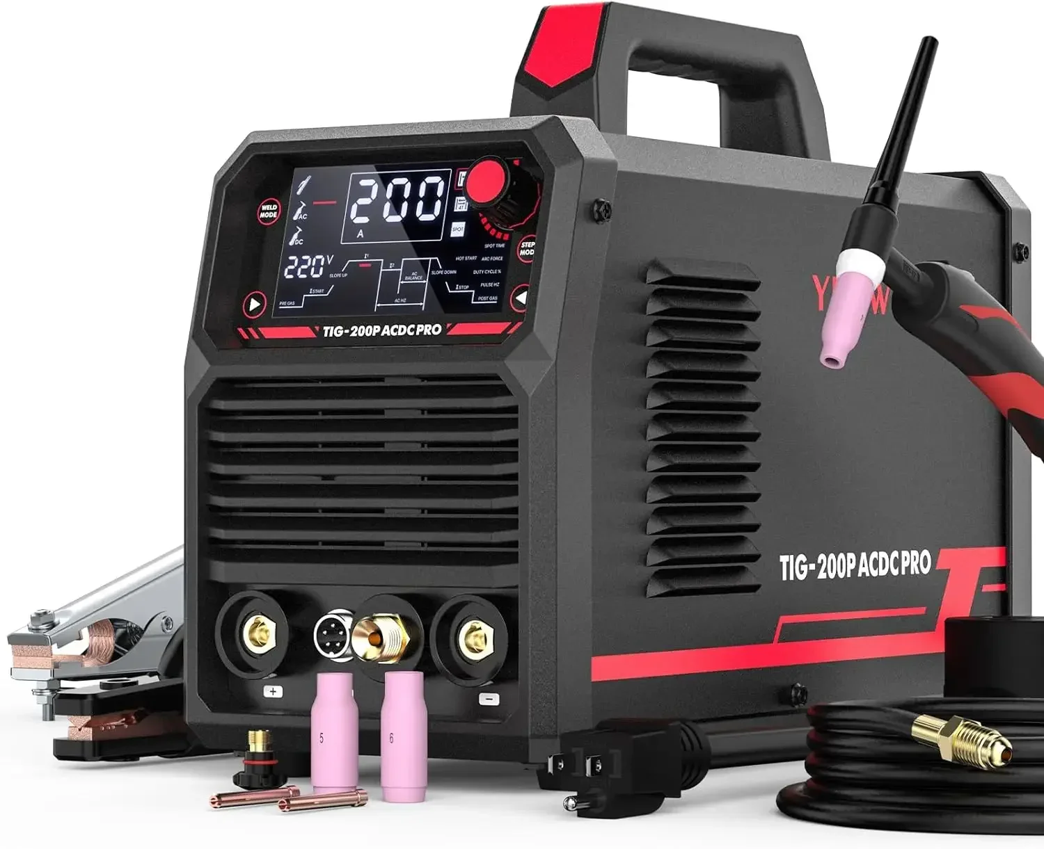 200A AC/DC Aluminum Tig Welder w/ Pulse Large LED Display, Digital Inverter STICK/TIG 110/220V Dual Voltage TIG Welding USA