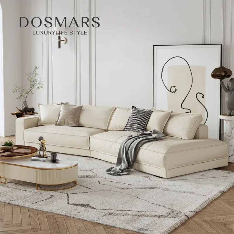 XK French Entry Lux Shaped down Sofa First Layer Cowhide Living Room Silicone Leather Sofa