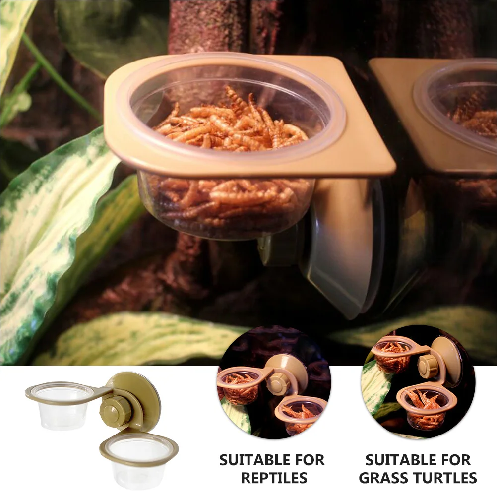 

2Pcs Reptile Feeding Bowl Wall-Mounted Transparent PP Material ABS Bracket for Lizards Turtles Reptile Food Dish