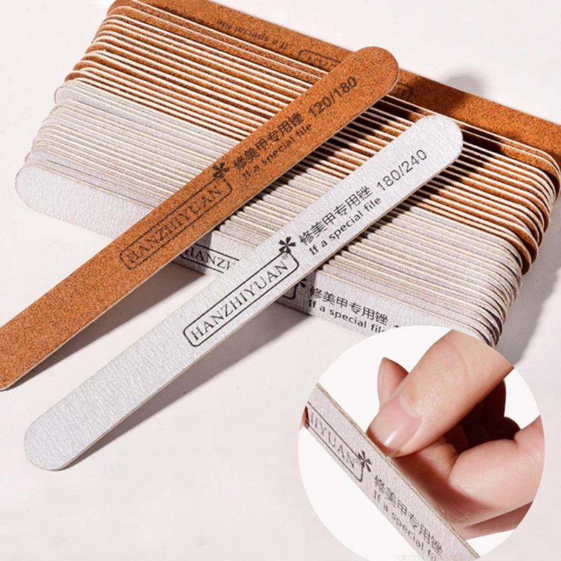 

10Pcs Strong Stick Wooden Nail File Grey Boat Nail Buffer Block Manicure Pedicure Double-sided Wood Files Nail Supply