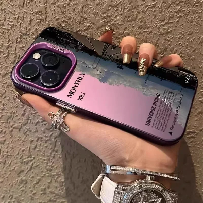 Funda de teléfono con diseño de paisaje de carretera para IPhone 15 Pro Max 14 13 12 11 XS XR, cubierta de marco de espejo chapado con simplicidad creativa