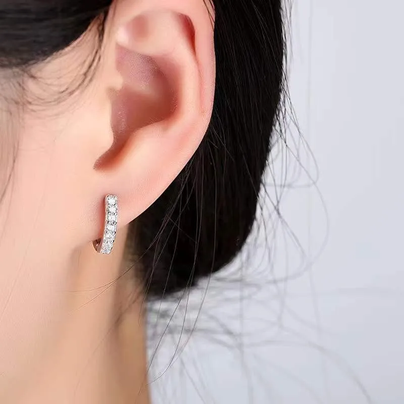 Minimalist Small Crystal Huggie Hoop Earrings Silver Tone Pave Zircon Circle Ear Buckles Elegant Office Daily Dainty Ear Accessories image 4