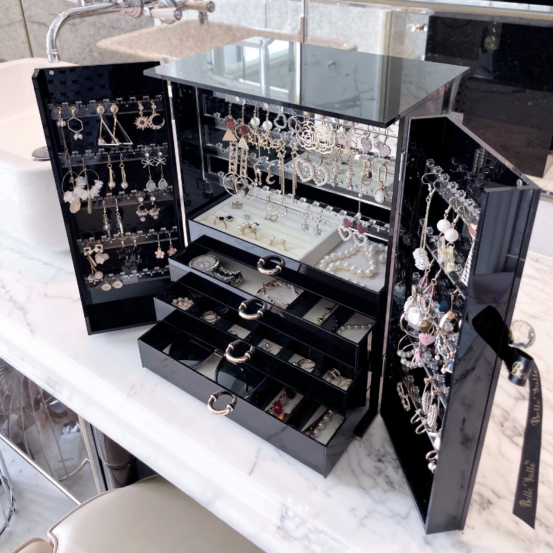 Acrylic Jewelry Box Transparent Earrings Necklace Organizer Boxes Women's Large Jewelry Box Dustproof Trinket Display Cabinet