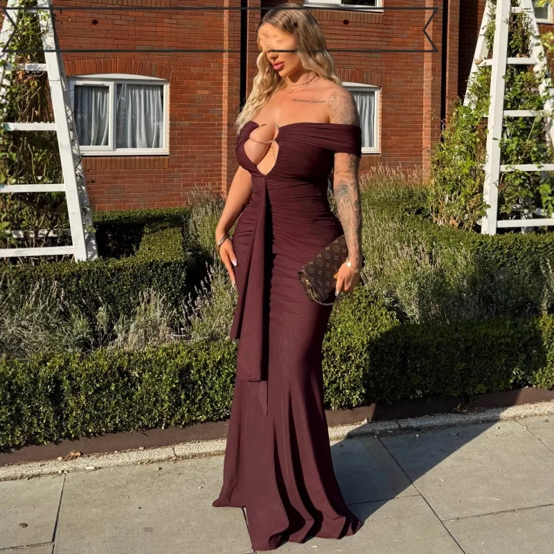 

Сексуальное облегающее вечернее платье-макси с пэчворком и длинными рукавами из полиэстера с завышенной талией для женщин