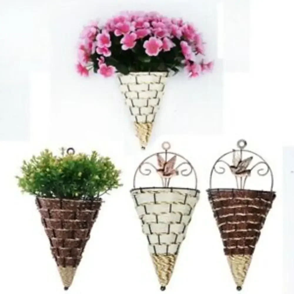1Pcs Wall-mounted Wrought Iron Natural Wicker Flower Basket Vase Rattan Wall Hanging Pot Planter Rattan Vase Basket Decorative
