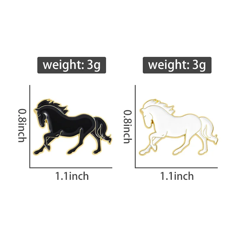 Cartoon Galloping Horse Enamel Pin Black White Color Dynamic Design Brooch Mascot for 2026 Year of the Horse Badge Jewelry Gift