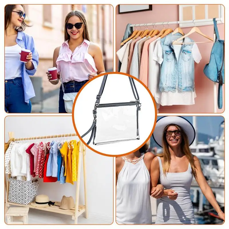 Clear Crossbody Bag Stadium-Approved Clear Purse Clear Crossbody Fanny Pack Zipper Closure Crossbody Messenger Shoulder Bag