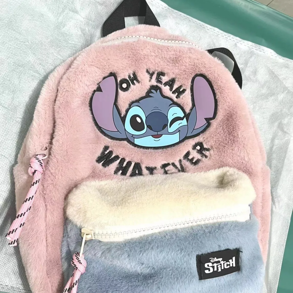 Sac à dos de dessin animé Disney CAN o & Stitch pour enfants, sac d\'école en peluche douce, artisanat de broderie de figure d\'anime, cadeaux de