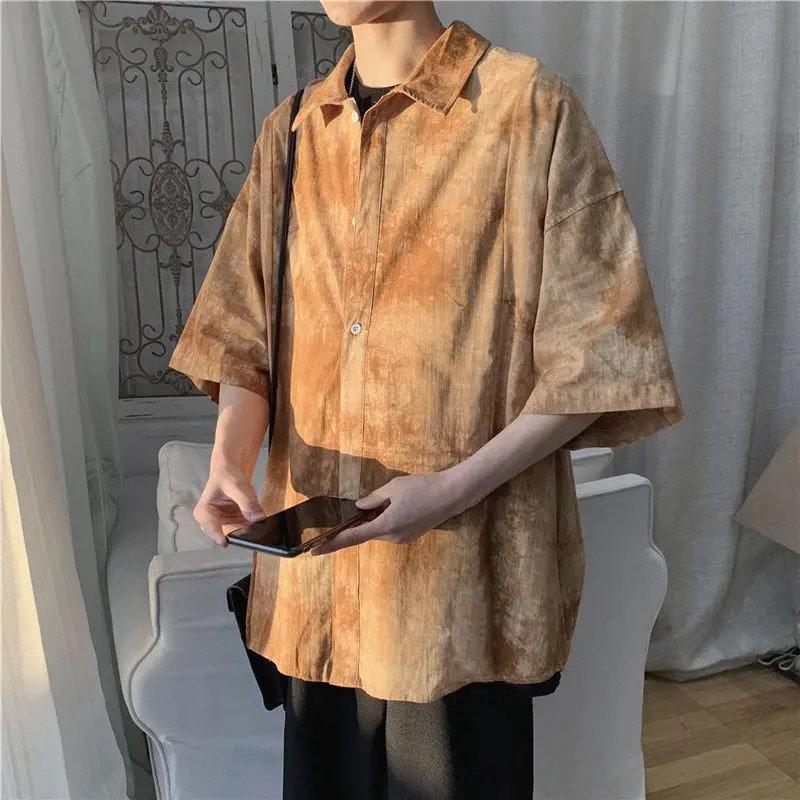 2023 Summer New Light Luxury Fashion Short-sleeved Shirt Men Korean Version Loose Shirt Boutique Clothing Simple Style