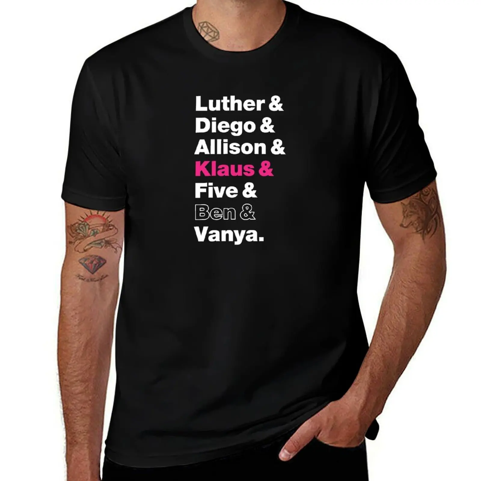 

Umbrella Academy Character Names - Pink Klaus Hargreeves, Ben Hargreeves Outline T-Shirt Christmas Casual Tee Shirt