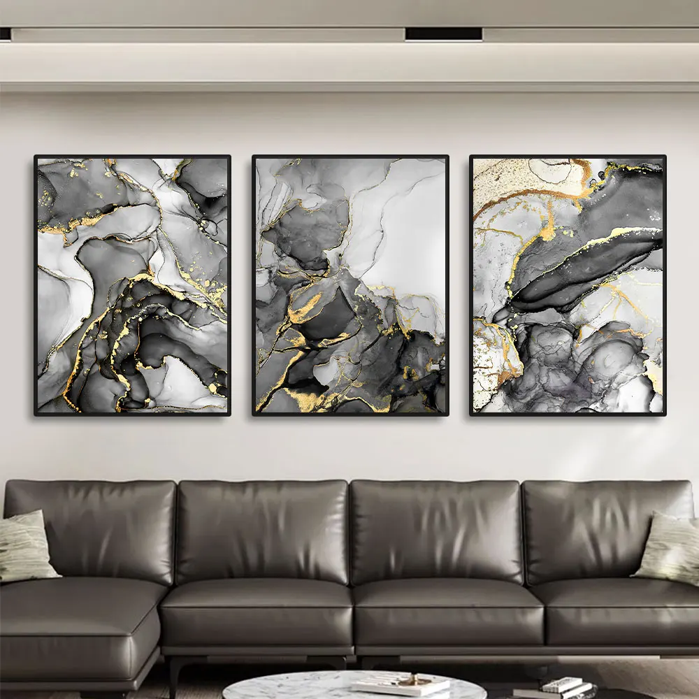 3pcs Canvas Art Painting Home Decor Wall Art Abstract Marble Scenery Picture Golden Luxury Decor Poster Prints for Living Room