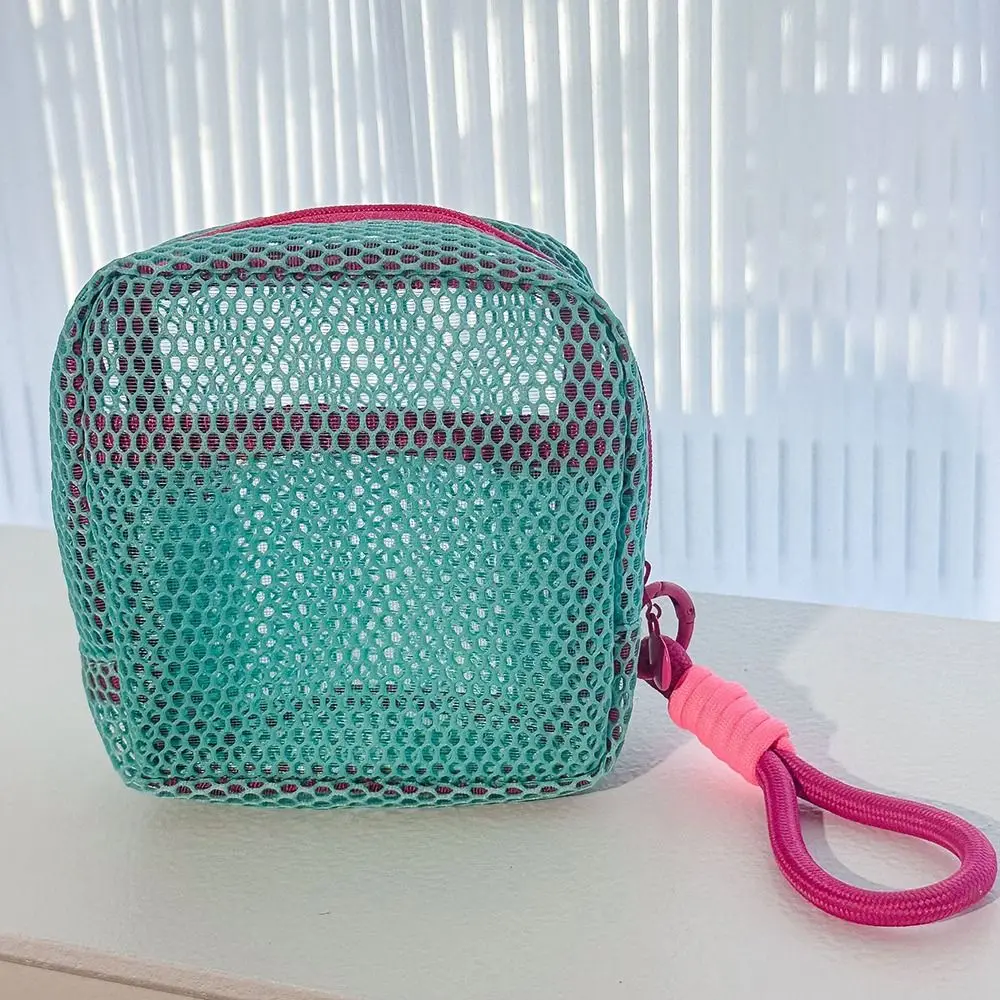 Durable Handle Mesh Zipper Bags Lightweight Washable Square Toiletry Bag Wear-proof Space Saving Coin Purse Lipstick