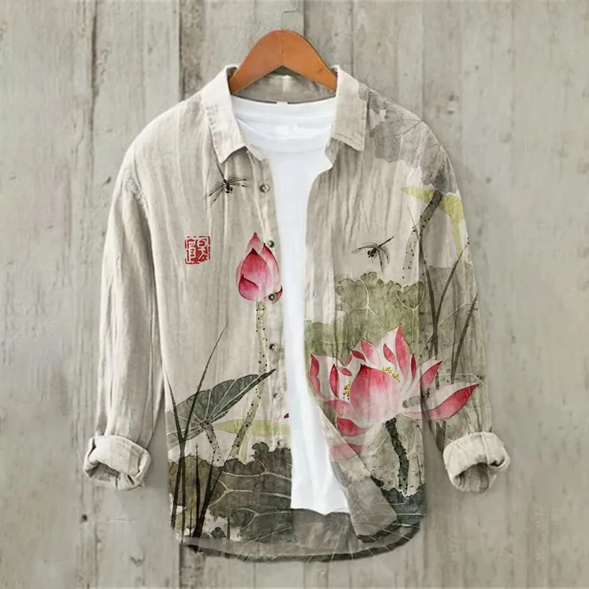 قميص هاواي مطبوع عليه زهور للرجال بأكمام طويلة وتصميم طية صدر السترة في الهواء الطلق موضة الشارع متوفرة من XS إلى 6XL