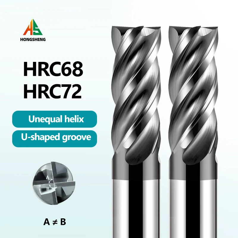 HRC72 Tungsten Steel Carbide End Mills 3 4 6 810 12 20 CNC Tools Milling Cutter FOR stainless steel 4 Flute Router Bits