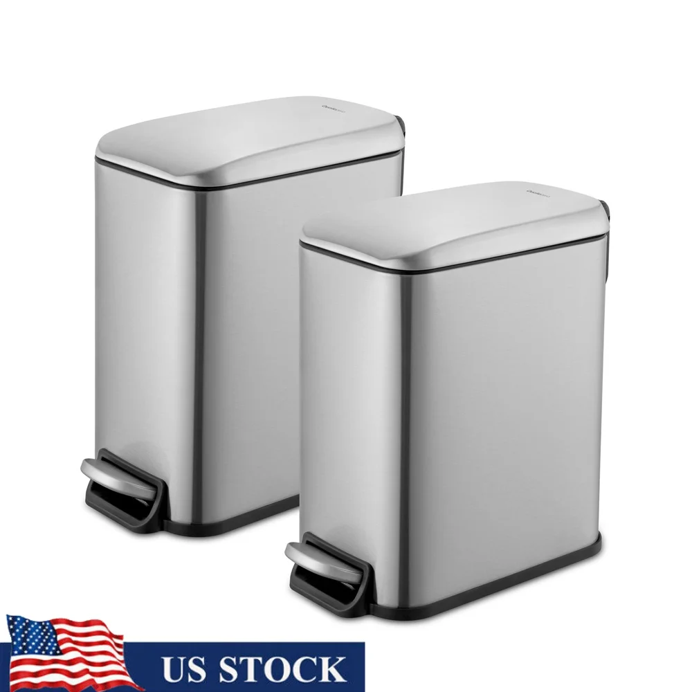 

Тонкий мусорный бак на 1,3 галлона, упаковка из нержавеющей стали, 2 шт., мягкое закрытие, устойчивая к отпечаткам пальцев, внутренняя мусорная корзина, нескользящее основание