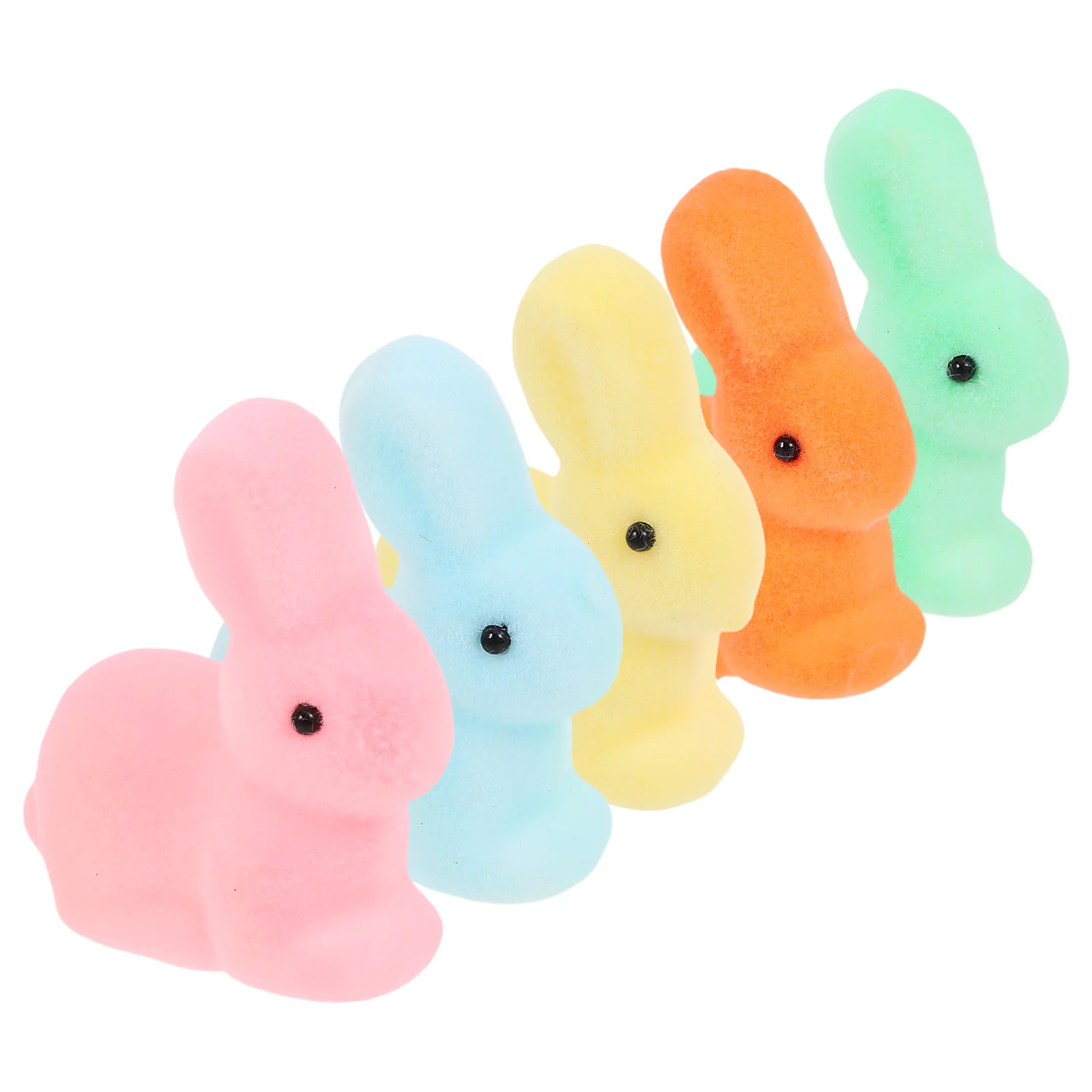 5pcs Flocked Easter Rabbit Ornaments Cute Mini Rabbit Figurines Small Foam Bunny Statues Plush Flocking Bunny Figurines