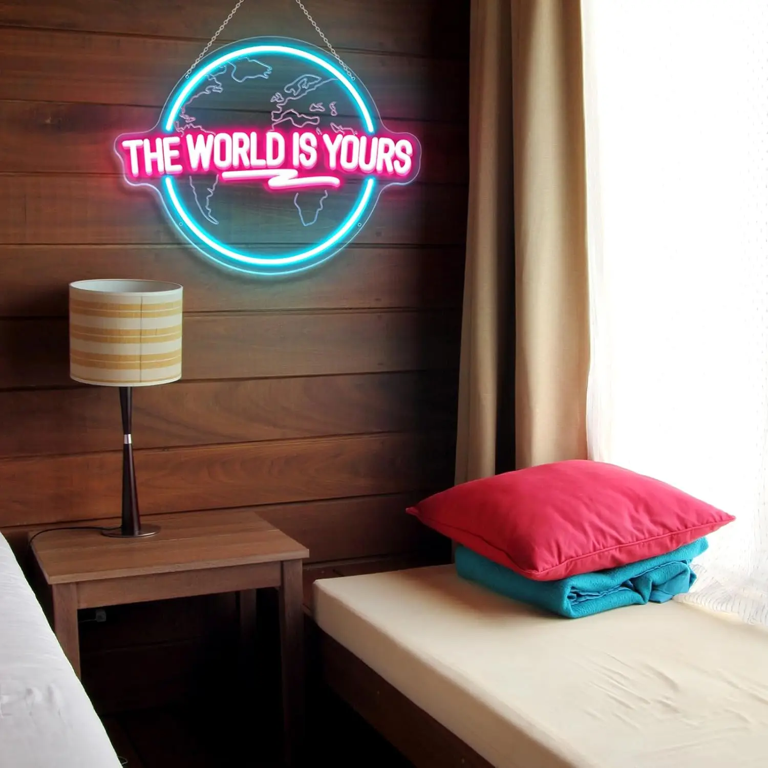 The World Is Yours Neon Sign Carved Planet LED Neon Light Sign for Office Wedding Man Cave Game Room Wall Decor Birthday Gift