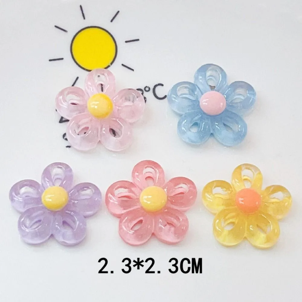 할로우 5 꽃잎 꽃 송진 액세서리, 투명 아크릴 전화 케이스 장식, 꽃 헤어 클립, 헤어 액세서리, 5 개