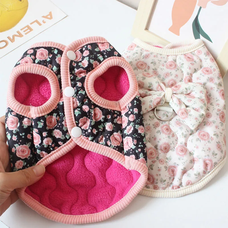 

Bowknot Dog Winter Clothes Floral Coat Jacket For Small Dogs Chiwawa Dachshund Sleeveless Vest Clothing Puppy Padded Jackets XXL