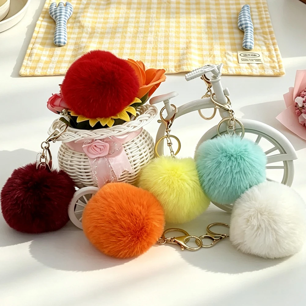 Flauschiger Kugel-Anhänger, Schlüsselanhänger, künstliches Fell, Bommel, niedliche Bonbonfarben, Schlüsselanhänger, Charms, Schmuck, Schlüsselanhänger, Ring für Frauen, Tasche, Geschenk – Detail 3