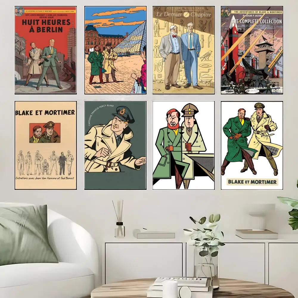 Retro Adventure Anime B-Blake and Mortimer Poster  Self-adhesive Art Waterproof Paper Sticker Coffee House Bar Room Wall Decor