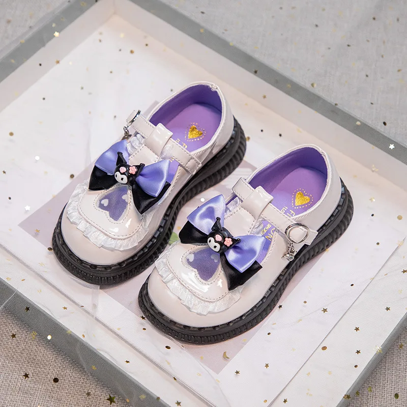 

Детские туфли-балетки 2026 Kuromi для девочек в стиле Лолита: милые туфли с бантом для выступлений и праздников