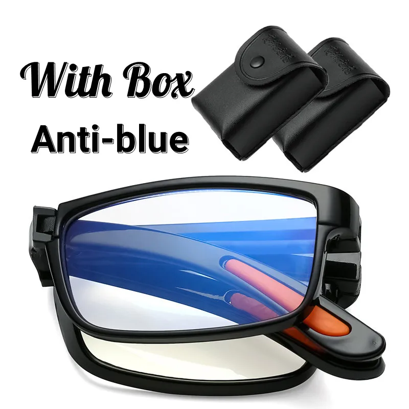 

Vintage Blue Light Blocking Reading Glasses Unisex Portable Eyewear with Glasses Box Men Women Foldable Presbyopia Eyeglasses