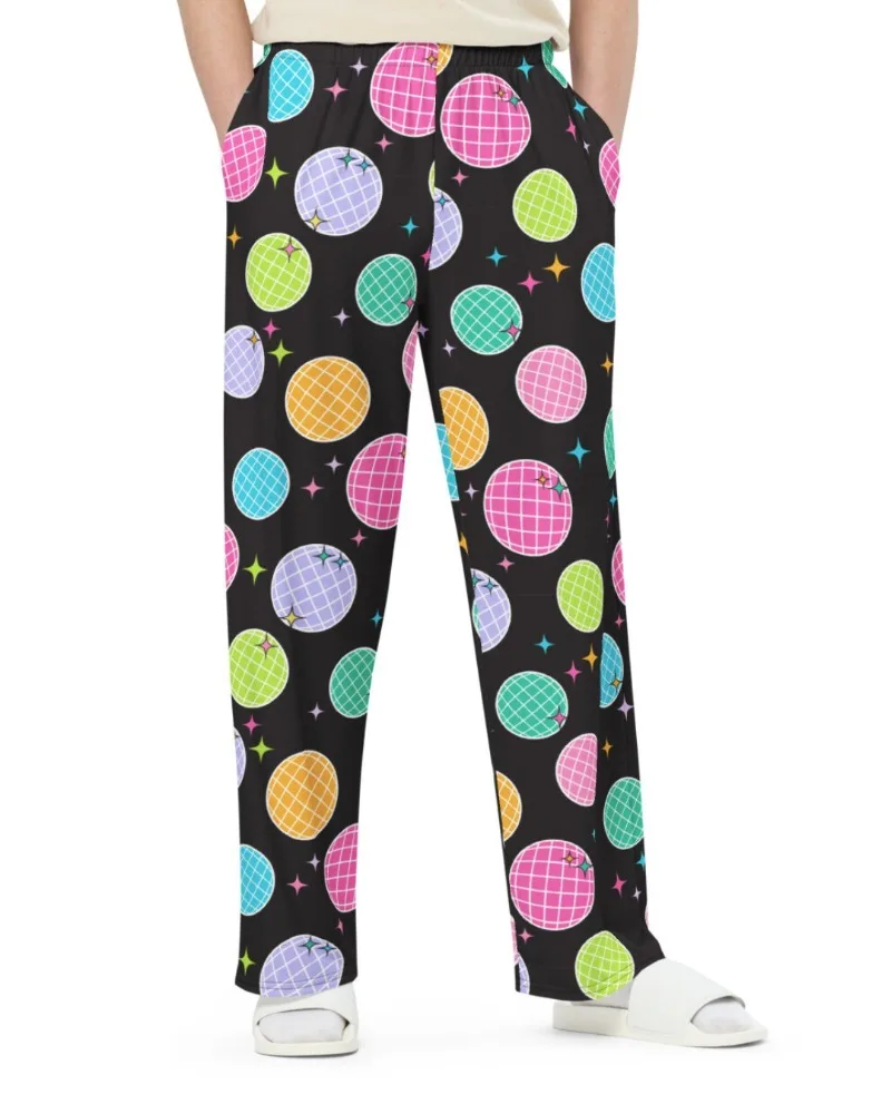 Fashionable and Popular Retro Disco Star Wide Leg Pants in Macaron Color, Party Style, Children's and Adult Couple Casual Pants