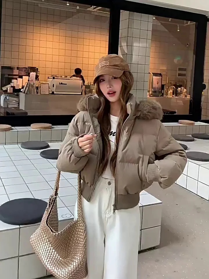 

Зимняя новинка: женское хлопковое пальто в американском ретро-стиле с меховым воротником, утепленное, с поясом, теплый капюшон, корейский стиль