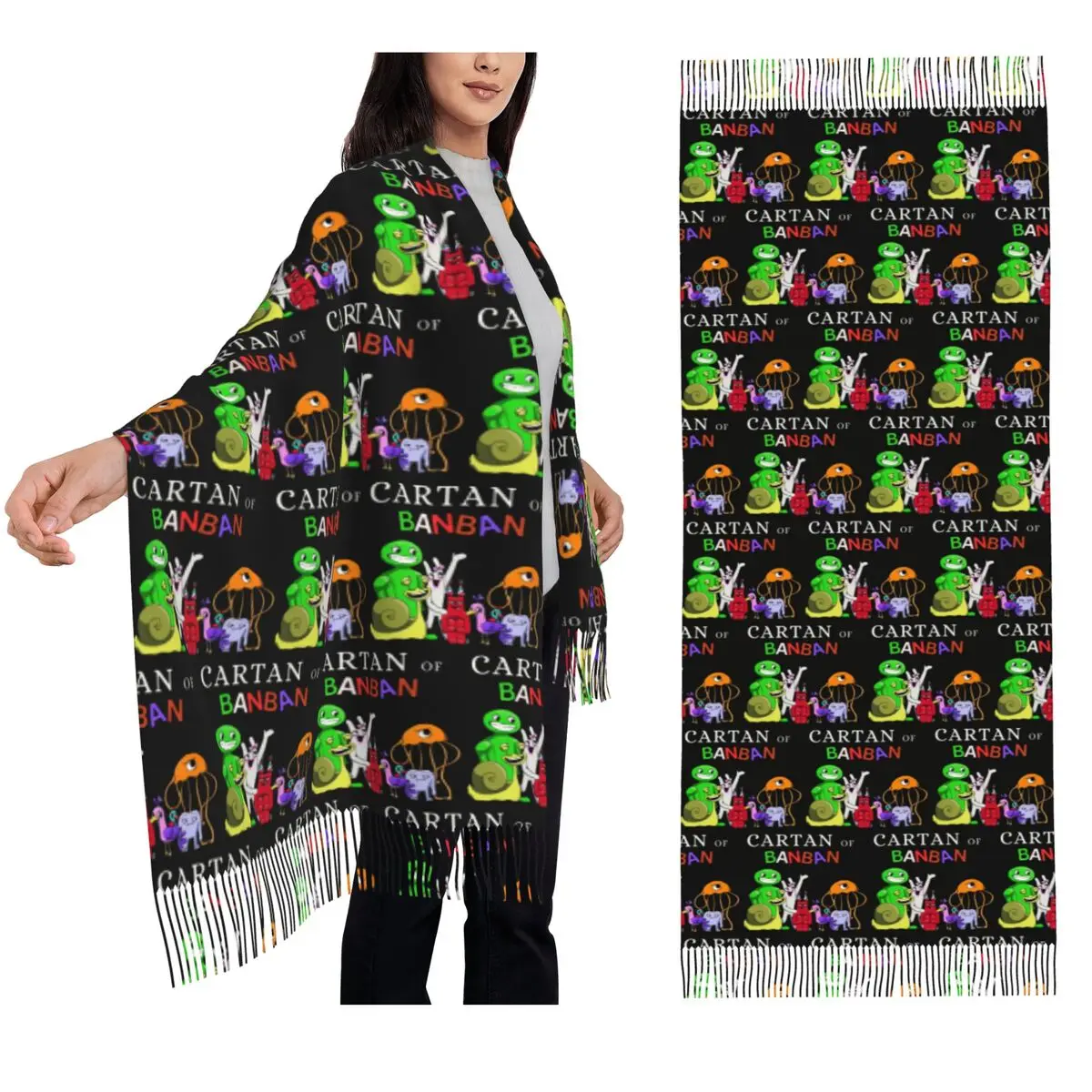 Garten Of Banban Characters Scarf Tassel Scarves for Women Soft Warm Shawls and Wraps Large Fall Winter Shawl Wrap