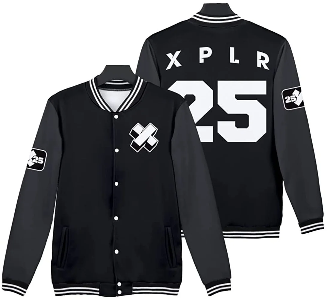 XPLR Maroon Letterman Jackets Merch Print Buttons Jackets Sam and Colby Tracksuits Men Women's Sweatshirt 3D Plus Size