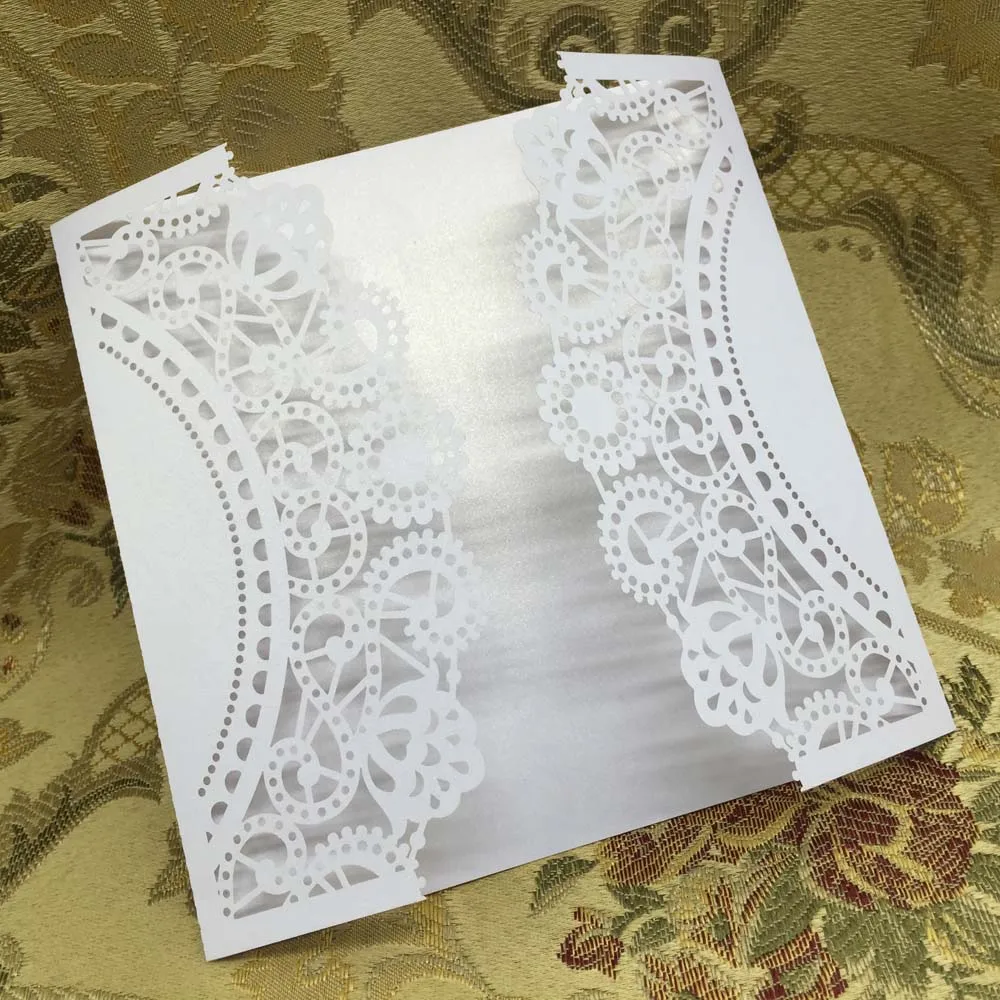 

50pcs/set White Laser Cut Wedding Cards Hollow Out Craft Invitation Cards Carved Flower Pattern For Celebration Birthday Party