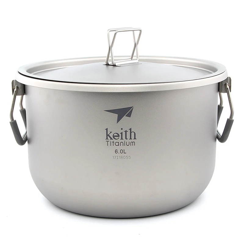 Keith 6L Titanium Stockpot Bacteriostatic Camping Cookware for Outdoor Picnic Hiking Traveling And Hunting Titanium Soup Pot