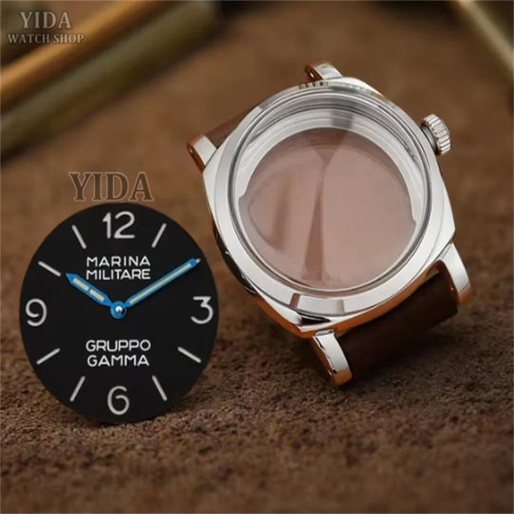 

for PAM 6154 Vintage 47mm Watch Case Stainless Steel 39MM Dial Luminous Hands Mineral Glass For ETA 6497/6498 ST3600 Movement