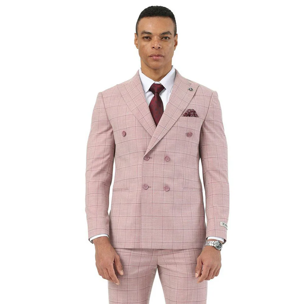 

Pink Men Suits 2 Pieces Jacket Pant Banquet Celebrity Double Breasted Daily Customize Male Clothing Fashion 2025 Classic