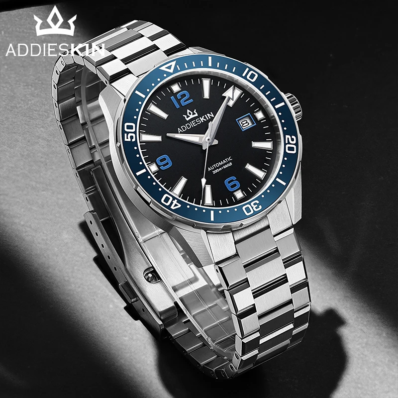 

Мужские часы AddiesKin K009, 40 мм, сталь 316L, сапфировое стекло, водонепроницаемость 200 м, светящиеся стрелки BGW9, японский механизм 9015, автоматические механические часы