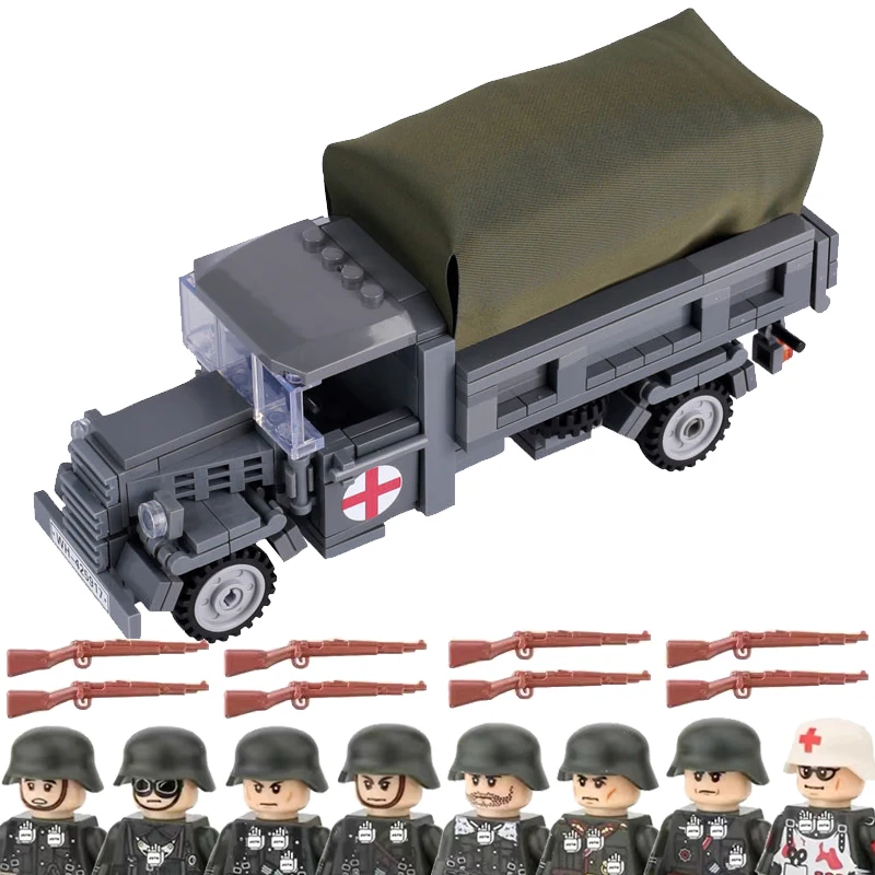 WW2 Military Vehicle US German soldiers Figures Building Blocks Tank Armored Car Truck Gun Accessories Army Bricks Toy Kids Q145