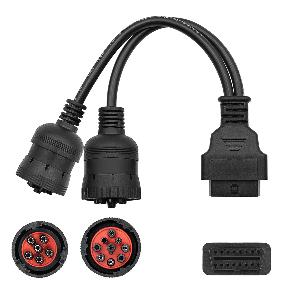 

Truck Y Cable: for Deutsch 9Pin J1939 to OBD2 16Pin Adapter & J1708 6Pin for Cummins/CAT Diagnostic Tool OBD Scanner Connector