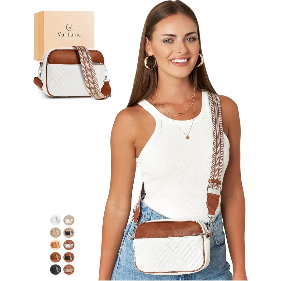 

Vantamo Crossbody Bags For Women with Adjustable Strap Premium PU Leather Purses for Women AntiPickpocket Clip Gift Box