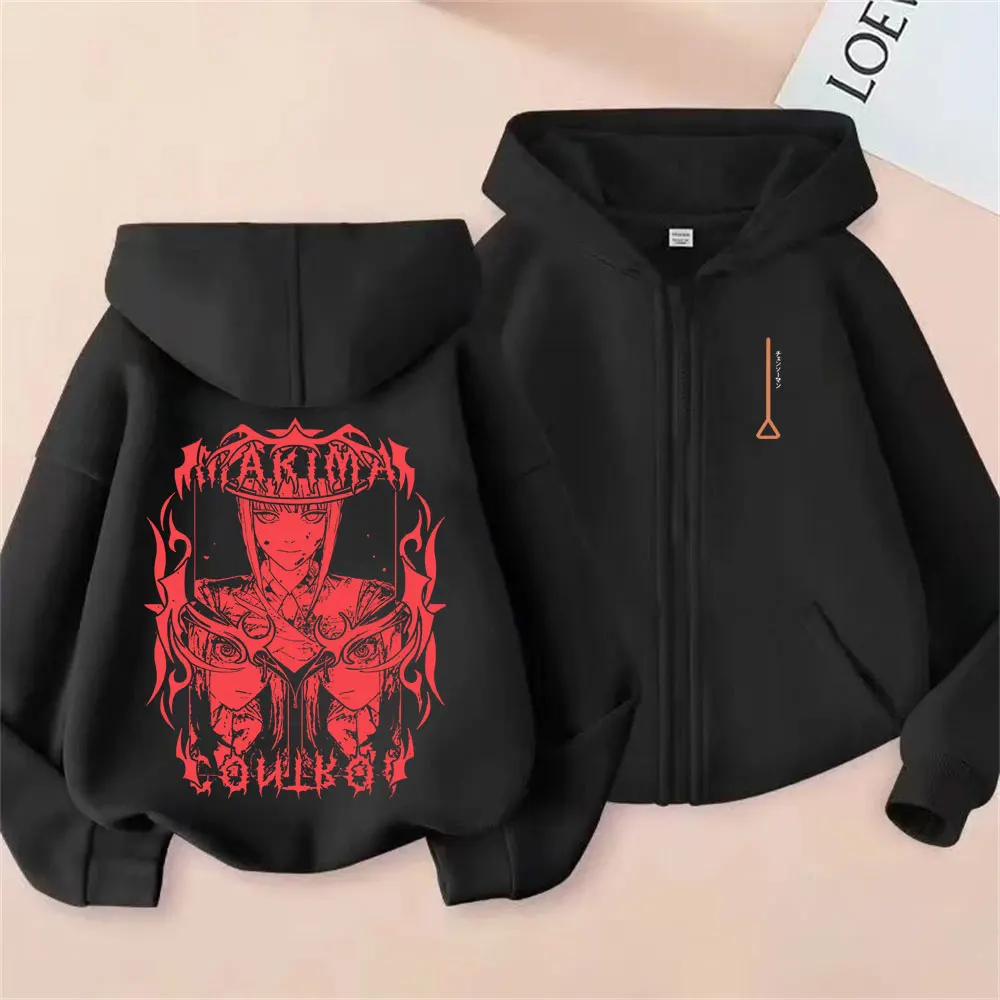 

Anime Chainsaw Man Makima Zipper Hoodie Men Women Cartoon Manga Oversized Zip Up Jacket Male Vintage Fleece Zip Up Sweatshirt