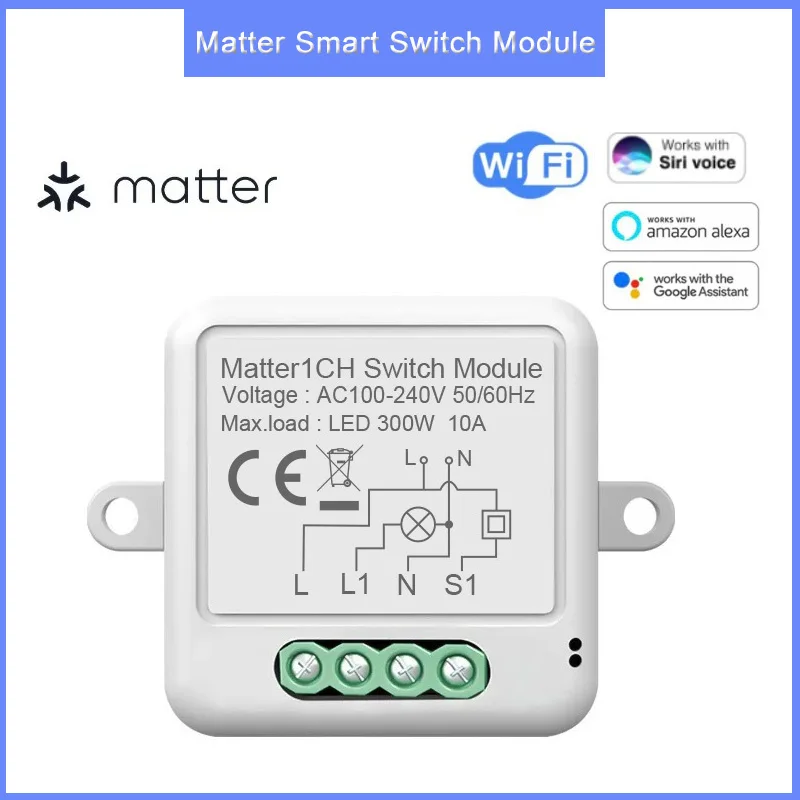 

Matter 1-канальный модуль переключателя 10A Wi-Fi устройство включения-выключения HomeKit беспроводной голосовой пульт дистанционного управления 86 типа нейтральный проводной переключатель