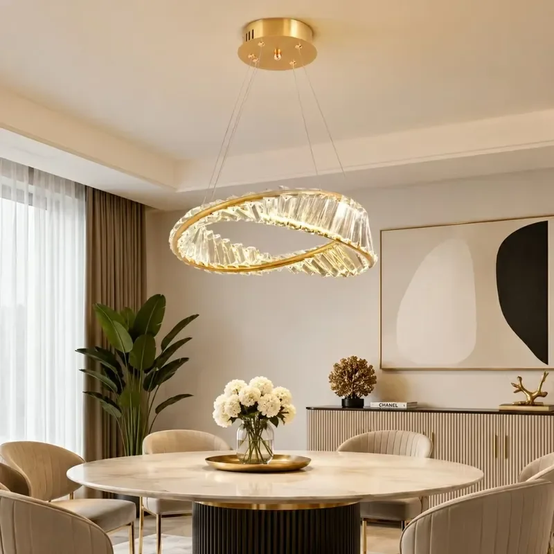Modern Minimalist Crystal Chandelier Stainless Steel Incandescent Pendant Light for Living Room Interior Decoration Medium