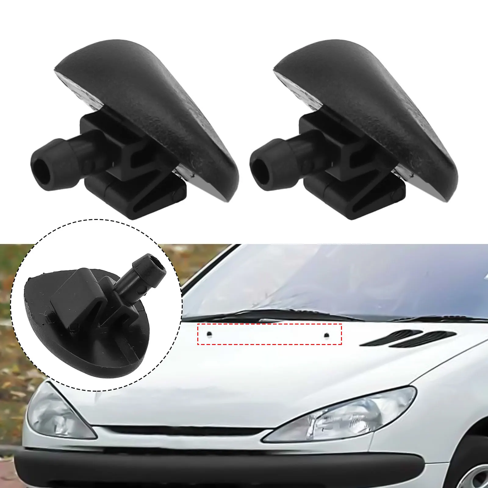 

2pcs Car Front Windscreen Wiper Water Washer Jet Nozzles For 407 206 C2 C5 6438Z1 Wiper Washer Nozzle Accessories