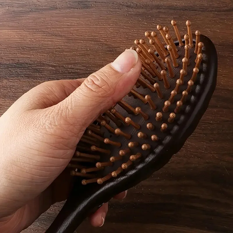 Hand-Carved Sandalwood Air Cushion Comb with Bamboo Bristles Cat-Shaped Wooden Hair Styling Comb Oval Scalp Massage Brush Comb