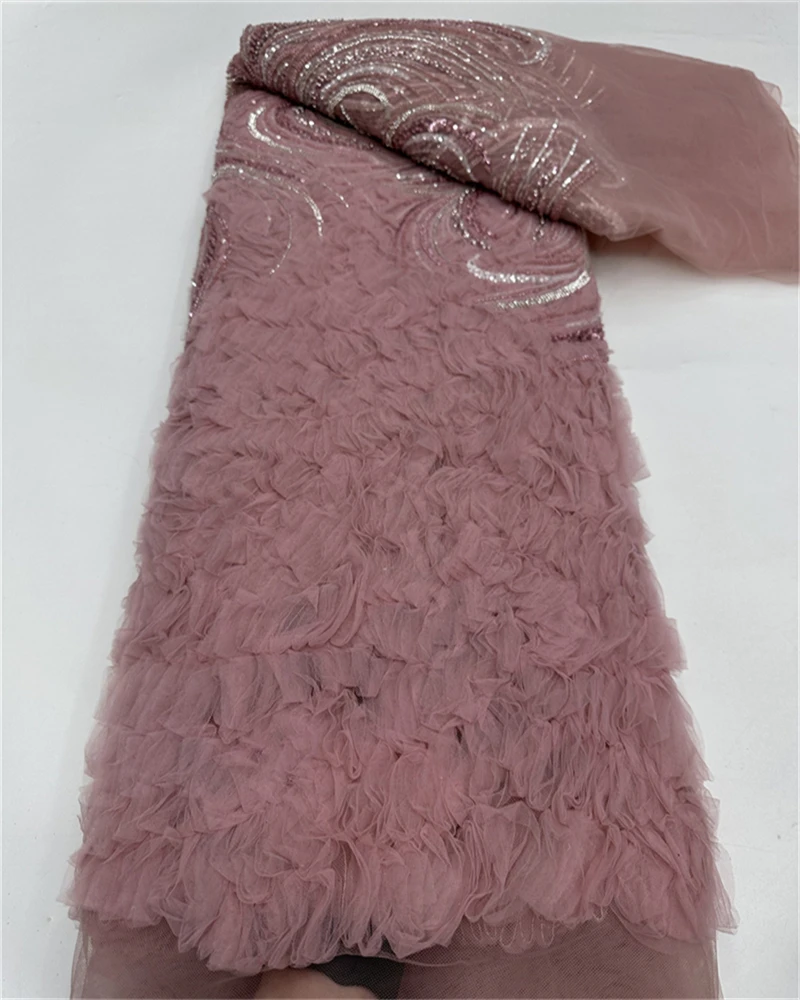 豪華なナイジェリアのアフリカのビーズレース生地高品質のスパンコール刺繍アフリカのフランスのレース生地縫製ドレス用