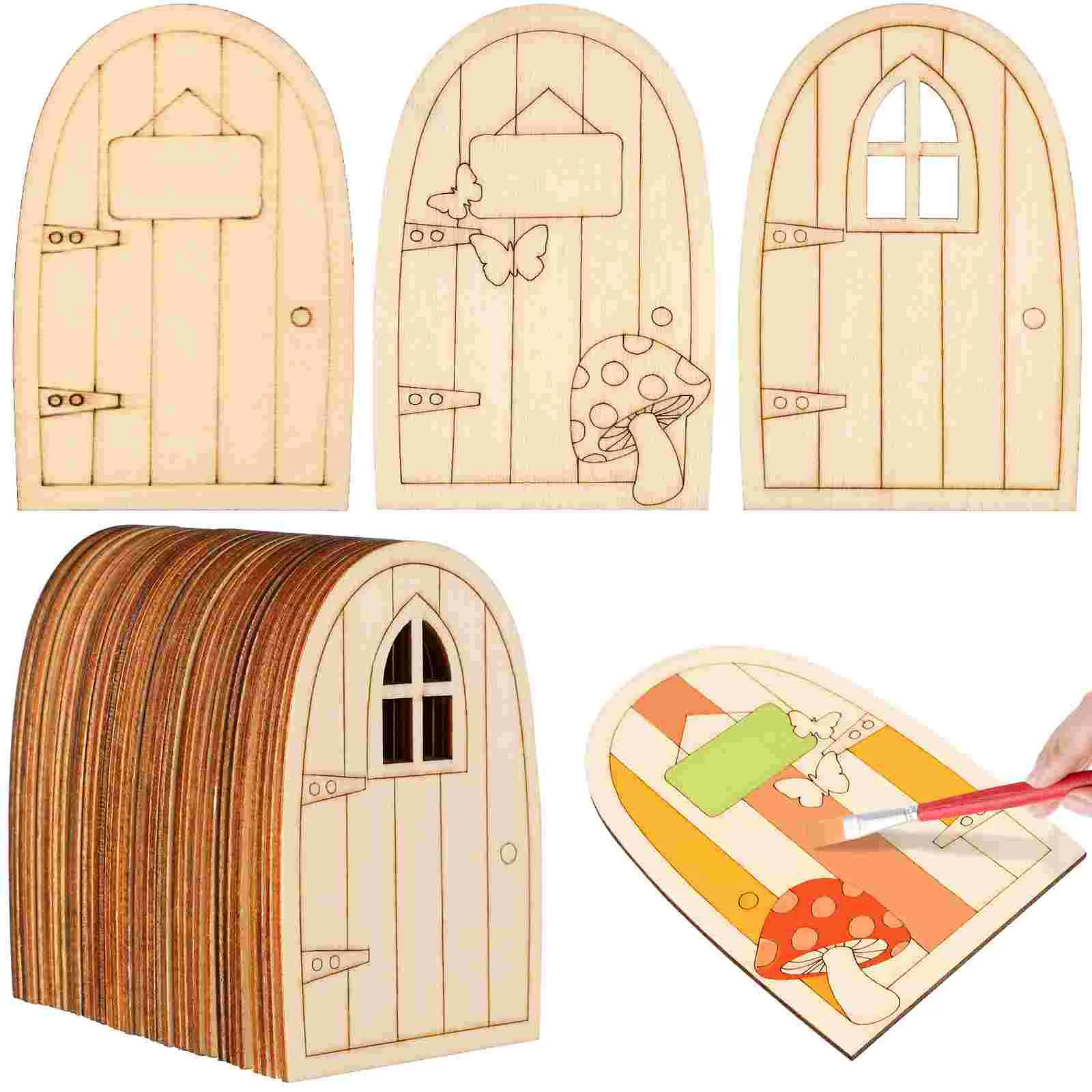 36Pcs Mini Wooden Fairy Doors Unpainted Doors Home Office Garden Decoration tree decorations mini ornament set