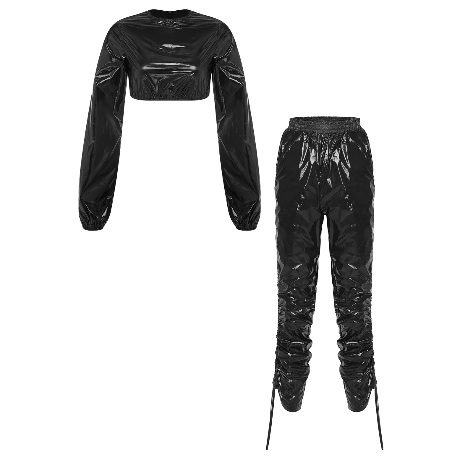 Women Waterproof Crop Top with Drawstrings Capri Pants Beach Pool Swimwear Workout Sportswear Nightclub Rave Party Clubwear - view 4