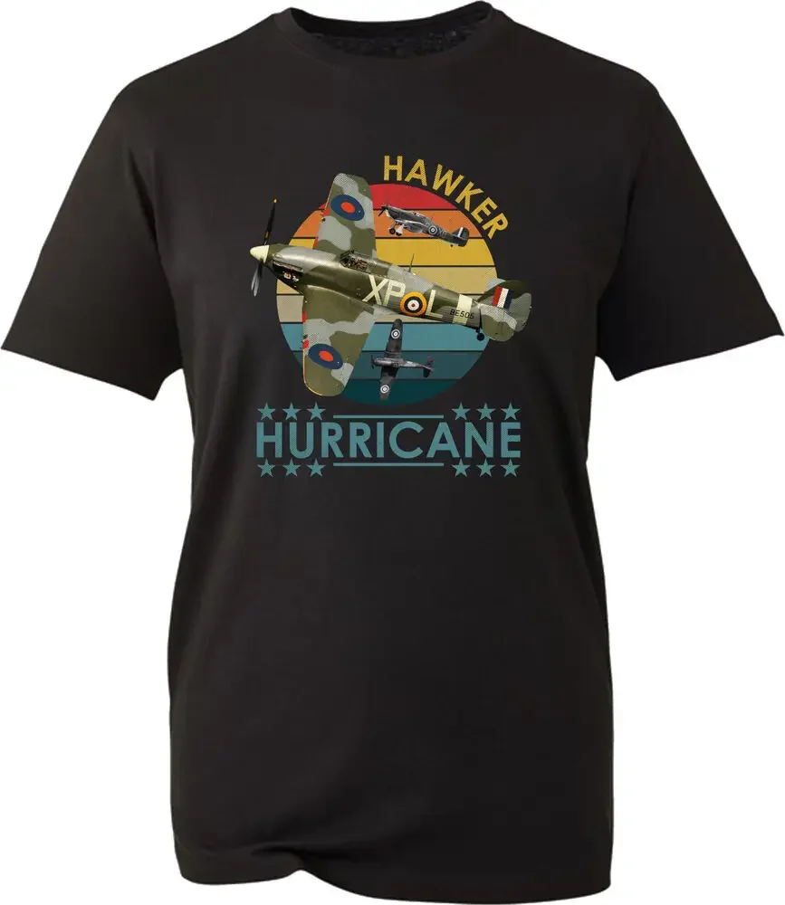 Hawker Hurricane UK Vintage T-Shirt WWII RAF Fighter Jet British Unisex Cotton O-Neck Summer Short Sleeve Casual Mens T-shirt